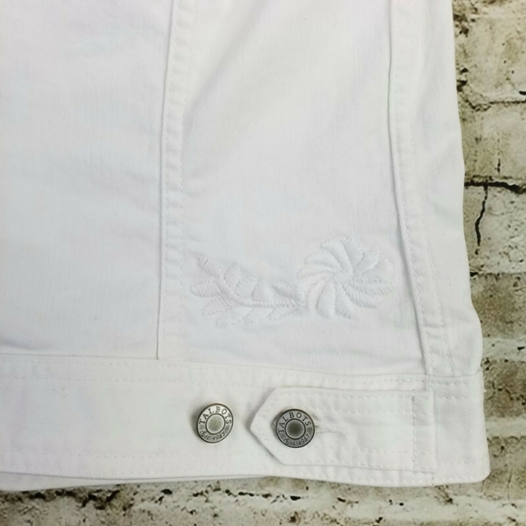 Talbots Button Front Long Sleeve Denim Jacket Women White Embroidered 0-2 Petite - Picture 9 of 16